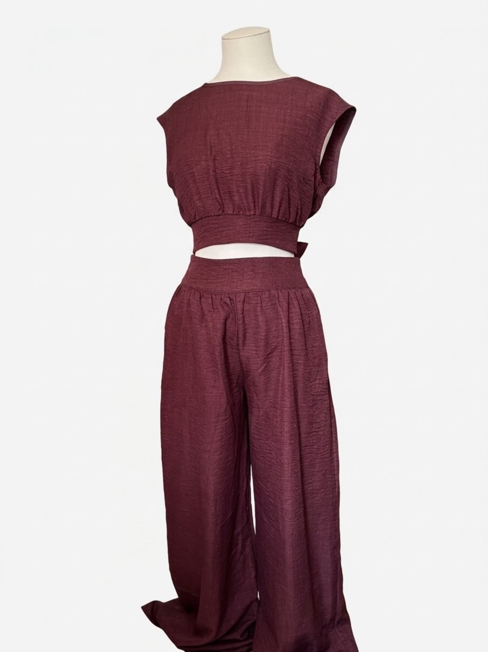 Wide-Leg Two-Piece Set in Burgundy